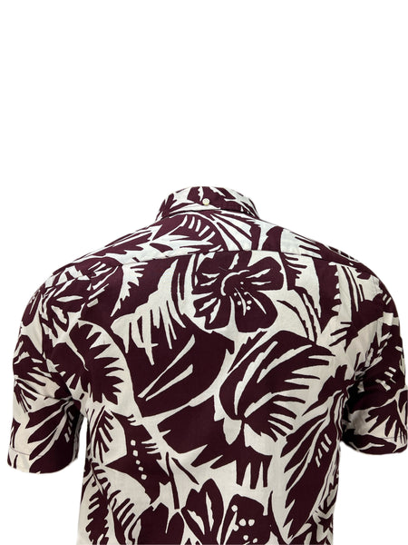 CLUB MONACO Men's Nude Wildberry Palm Floral Short Sleeve Shirt Sz XXS NWT