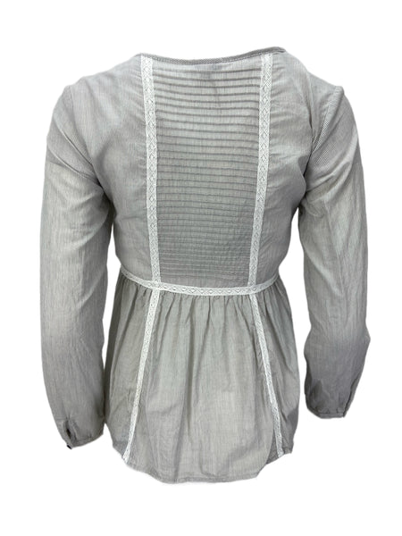 STEVEN ALAN Women's Gray Rio Long Sleeve Button Front Striped Blouse NWT