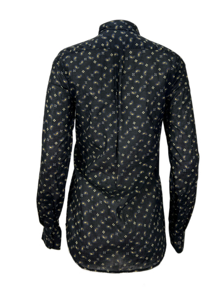 STEVEN ALAN Women's Black Patterned Boyfriend Casual Shirt Sz S NWT