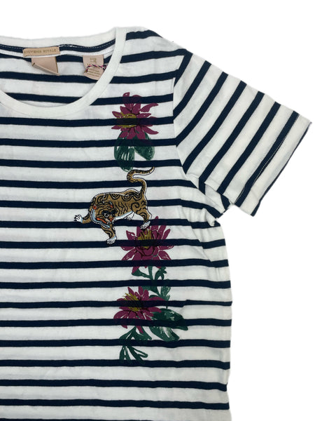 SCOTCH & SODA Girl's White Striped Printed T-Shirt #416 10 NWT