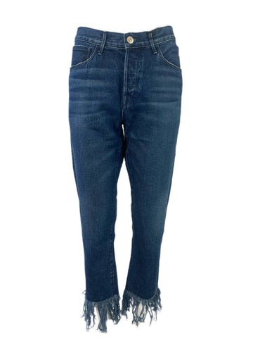 3X1 Women's Blue Straight Crop Fringe Jeans #452 30 NWT
