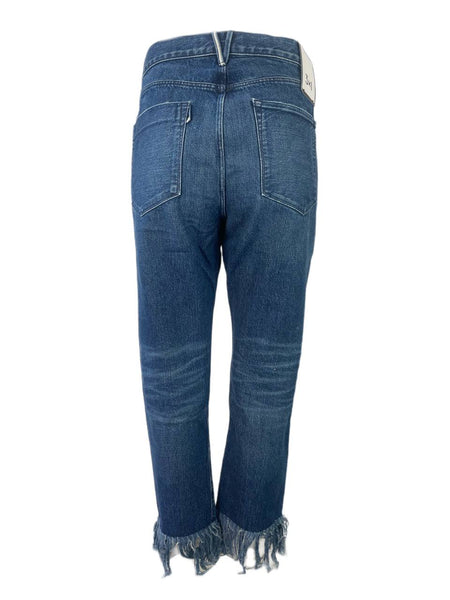 3X1 Women's Blue Straight Crop Fringe Jeans #452 30 NWT