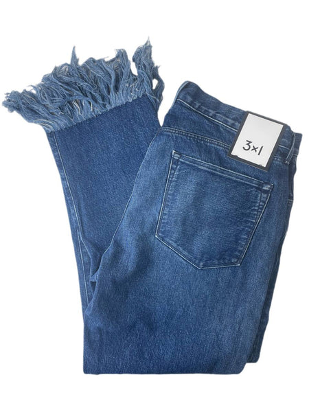 3X1 Women's Blue Straight Crop Fringe Jeans #452 30 NWT