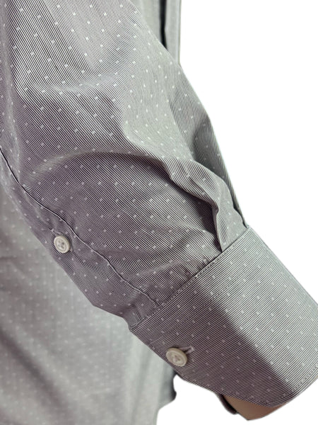 XACUS Camicia Men's Gray Long Sleeve Polka Dot Dress Shirt Sz 15.5X39 NWT