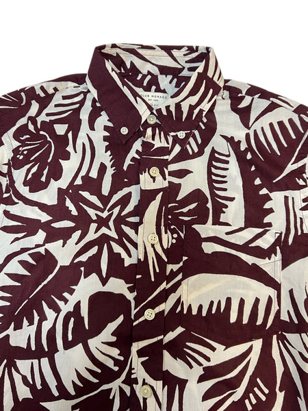 CLUB MONACO Men's Nude Wildberry Palm Floral Short Sleeve Shirt Sz XXS NWT