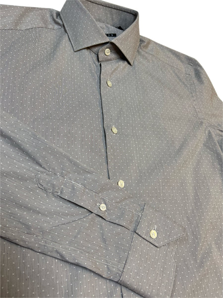 XACUS Camicia Men's Gray Long Sleeve Polka Dot Dress Shirt Sz 15.5X39 NWT