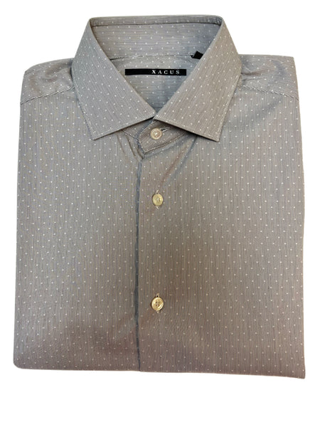 XACUS Camicia Men's Gray Long Sleeve Polka Dot Dress Shirt Sz 15.5X39 NWT