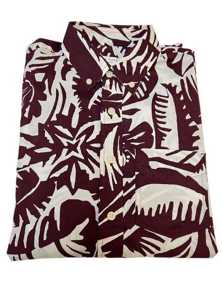 CLUB MONACO Men's Nude Wildberry Palm Floral Short Sleeve Shirt Sz XXS NWT