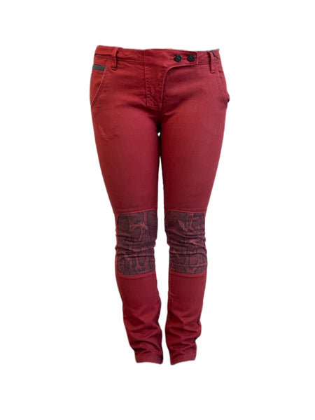 Maison Scotch Women's Burgundy Knee Details Pants #850 NWT