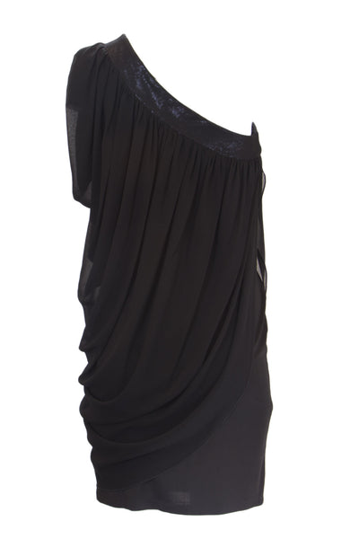 ANALILI Women's Black Sequin Neckline Trim One Shoulder Dress A1299AE09 $285 NWT