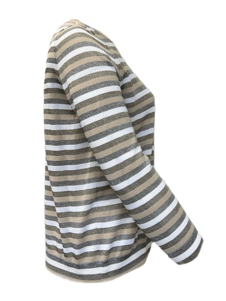 MARINA RINALDI Women's Abigail Striped Sweater, Beige, Medium