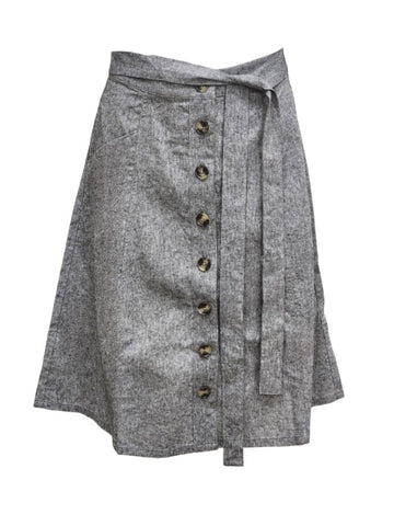 HoodLamb Women's Black Mid Length Button A-Line Hemp Skirt 420 NWT