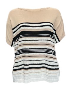 MARINA RINALDI Women's Beige Acacia Striped Sweater $415 NWT