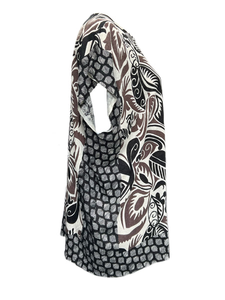 MARINA RINALDI Women's Brown/Black Adornare Printed Sweater $390 NWT