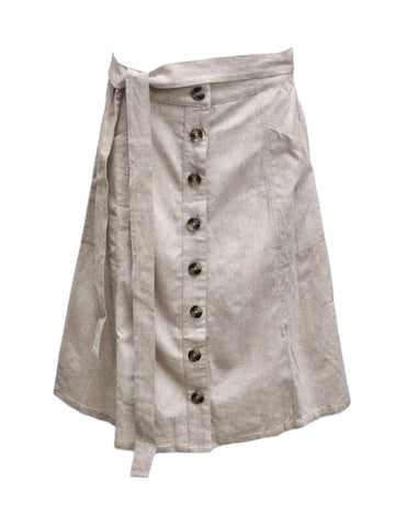 HoodLamb Women's Khaki Mid Length Button A-Line Hemp Skirt 420 NWT