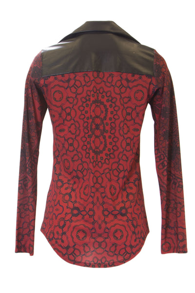 ANALILI Women's Floral Print Contrast Inset Collared Tunic Sz X-Small Maroon