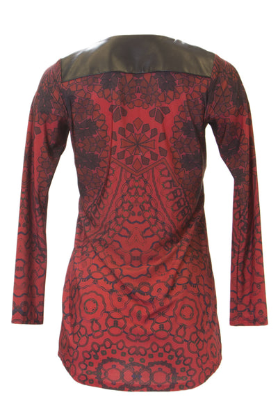 ANALILI Women's Floral Print Contrast Inset Lace Up Tunic Sz X-Small Maroon