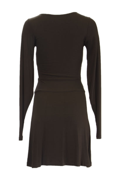 ANALILI Women's Oversized Buttons Accent Long Sleeve Wrap Dress Small Brown