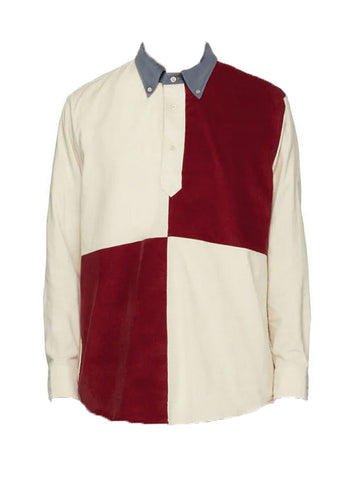 AIME LEON DORE Men's Red and Cream Courduroy Popover Shirt Size XS NWT