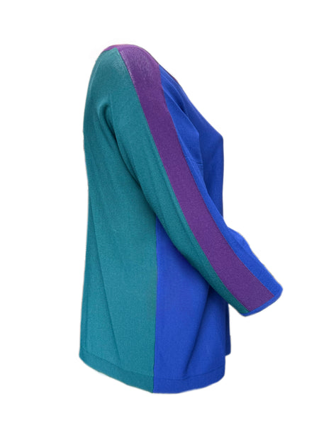 MARINA RINALDI Women's Blue/Purple/Green Aula Colorblock Sweater $330 NWT