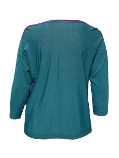 MARINA RINALDI Women's Blue/Purple/Green Aula Colorblock Sweater $330 NWT