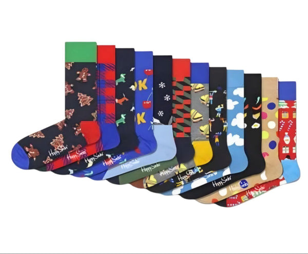 HAPPY SOCKS 12 Days of Christmas 12 Pairs Gift Set Advent Calendar Size 10-13