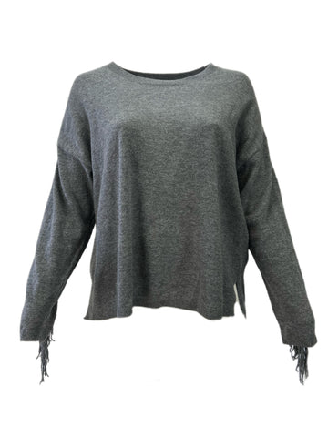 Marina Rinaldi Women's Grey Aereo Fringed Knitted Sweater NWT