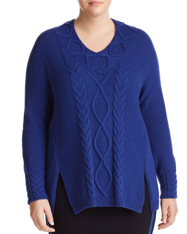 MARINA RINALDI Women's Cobalt Blue Agio Cable Knit Sweater $325 NWT