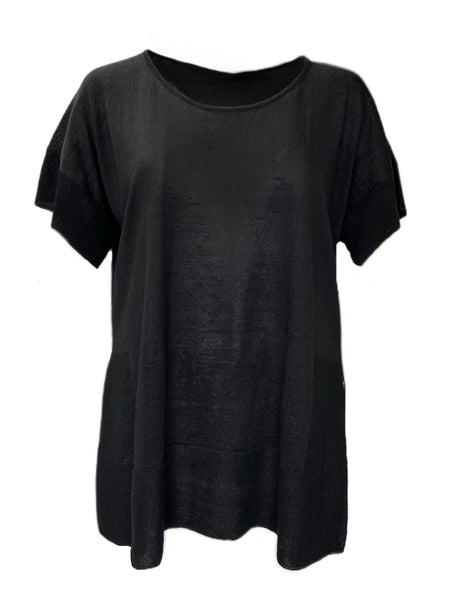 Marina Rinaldi Women's Black Agosto Knitted Short Sleeve T Shirt NWT
