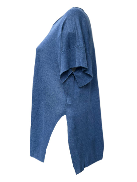 Marina Rinaldi Women's Blue Agosto Knitted Short Sleeve Pullover Sweater NWT