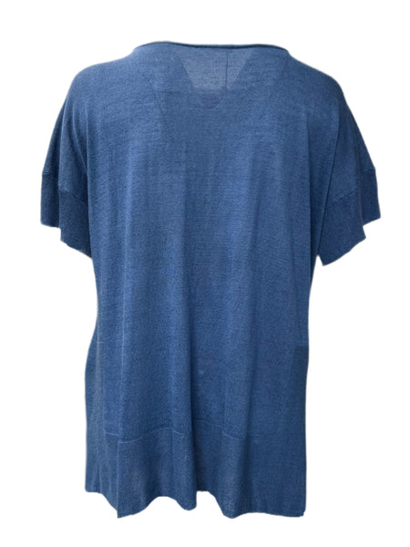 Marina Rinaldi Women's Blue Agosto Knitted Short Sleeve Pullover Sweater NWT