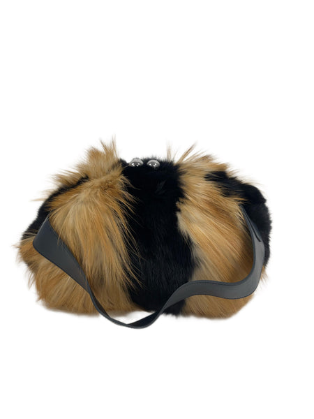 Max Mara Women's Nero Aida Kiss Lock Fox Fur Medium Clutch NWT