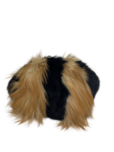 Max Mara Women's Nero Aida Kiss Lock Fox Fur Medium Clutch NWT