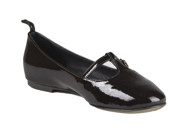 ALBERTO FERMANI Women's Brown Leather Bridge T-Strap Flats Floor Model