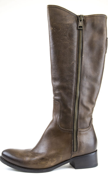 ALBERTO FERMANI Women's Brown Leather Riding Boots 2 Zips Size 7.5 NWD