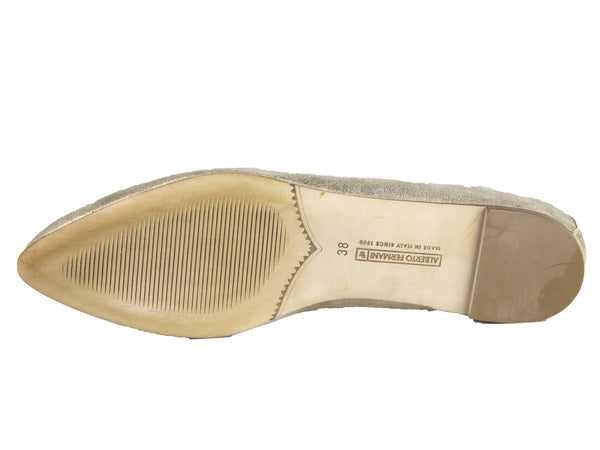 ALBERTO FERMANI Women's Light Gold Leather Burma Flats  Floor Model