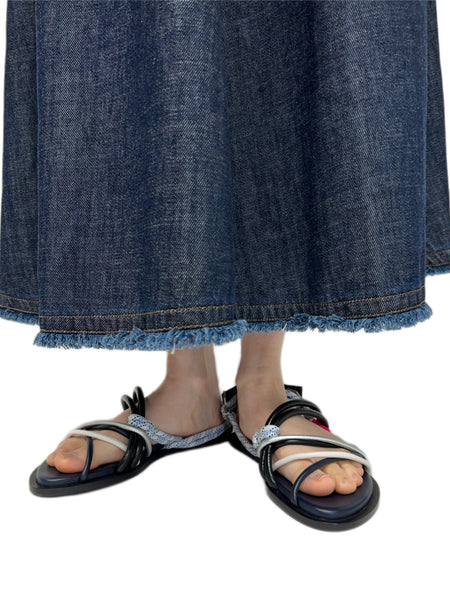 Max Mara Women's Blue Amaca Open Toe Leather Sandals Size 9 NWT