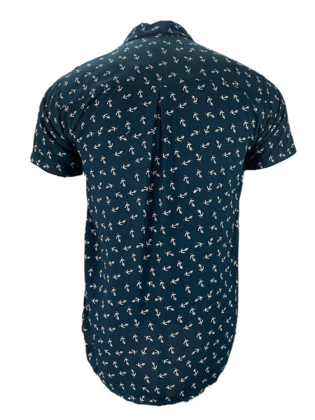 HANDSOME ME Men's Blue Anchor Print Button Down Shirt Size S NWT