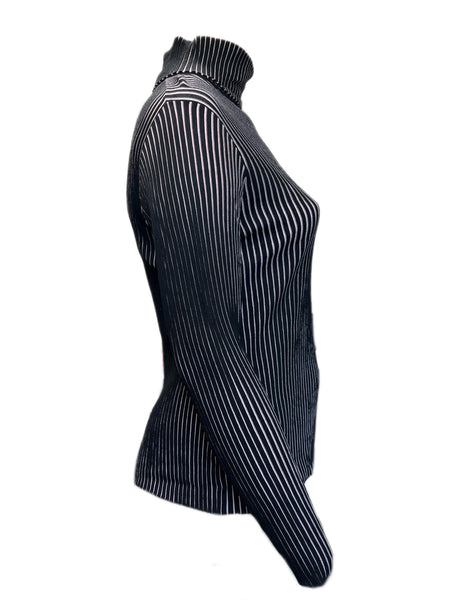 Marina Rinaldi Women's Nero Andrea Striped Turtleneck Sweater Size M NWT