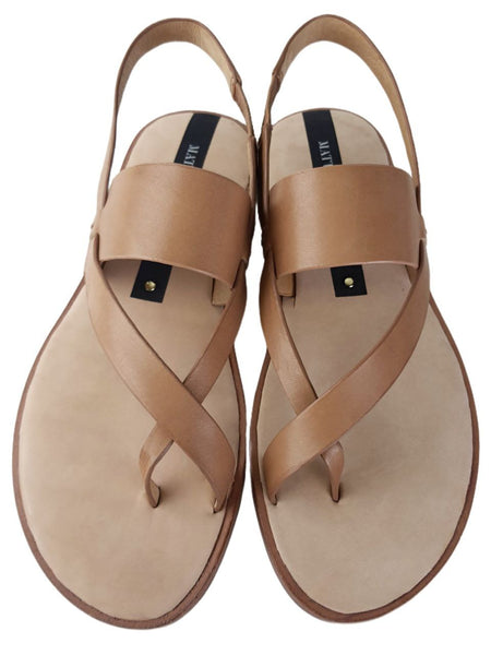 MATT BERNSON Women's Brown Wheat Leather Athena Slide Sandals #MB129-6 NWB