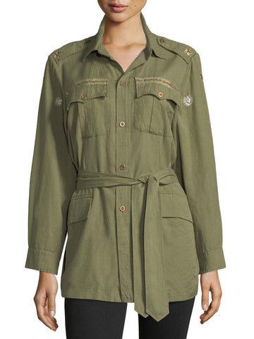 LOVESHACKFANCY Women's Army Green Marrakesh Beading Army Jacket $265 NWT