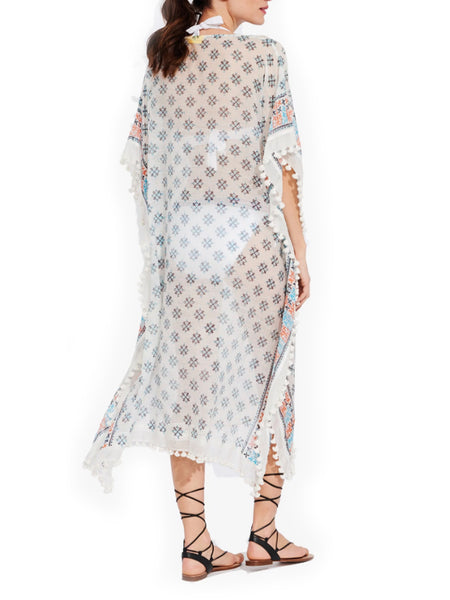 ROBERTA ROLLER RABBIT Womens Teal Asia Rupi Border Kaftan $185 NEW