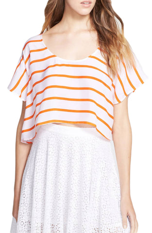 REBECCA MINKOFF Women's White & Persimmon Audrina Crop Top $178 NWT