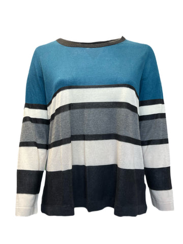MARINA RINALDI Women's Teal Multi Aula Striped Sweater $680 NWT