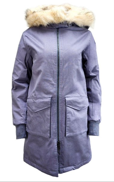 HoodLamb Women's Blue Grey Long Natural Hemp Hooded Parka 420 NWT