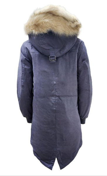 HoodLamb Women's Blue Grey Long Natural Hemp Hooded Parka 420 NWT