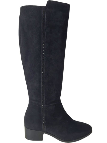 ITALEAU Women's Black Suede Fiamma Nero Knee High Boots #Selly122 NWOB