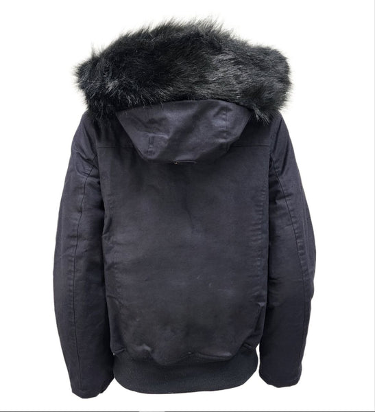 HoodLamb Women's Black Short Furry Hooded Hemp Vegan Jacket NWT