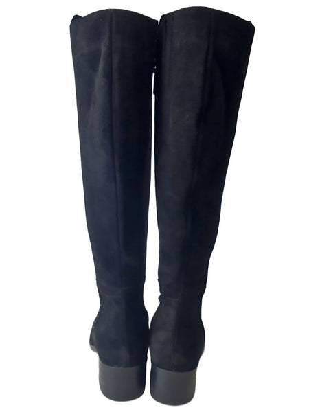 ITALEAU Women's Black Suede Fiamma Nero Knee High Boots #Selly122 NWOB