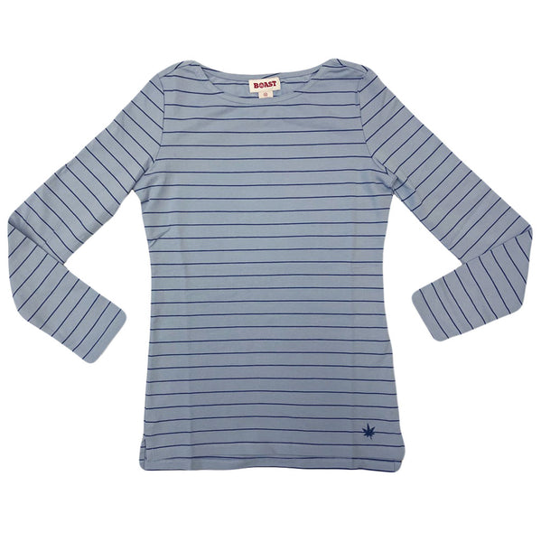 BOAST Women's Lt. Blue Pinstripe Pique Long Sleeve Top $85 NEW
